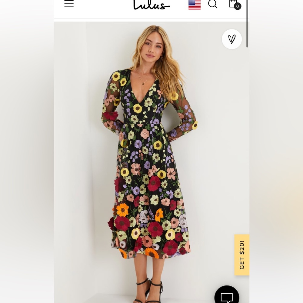 Lulus Impressive Blossom Black 3D Floral Embroidered Midi Dress